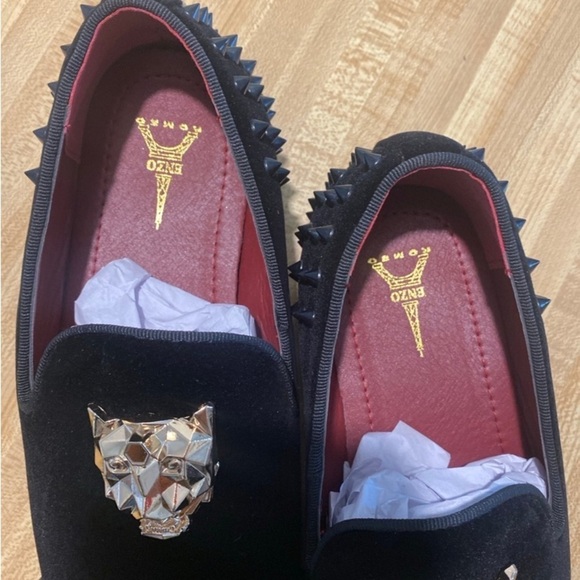 Men's Spikes Dress Shoes Black Velvet Loafers Gold Buckle Slip-On NWOT size 8.5 - Picture 8 of 12